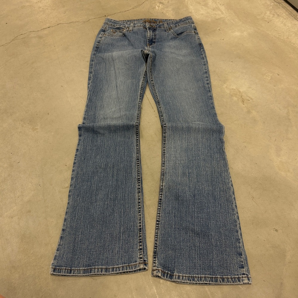 Arizona Jean Co Women Blue Flared Jeans Size 9 Long Medium Wash Denim j115